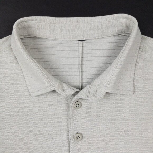 Lululemon Evolution Polo Men's Fits Small Light Gray Striped Stretch Shirt - Picture 6 of 12
